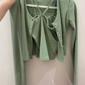 Green Ribbed Women Top two pieces